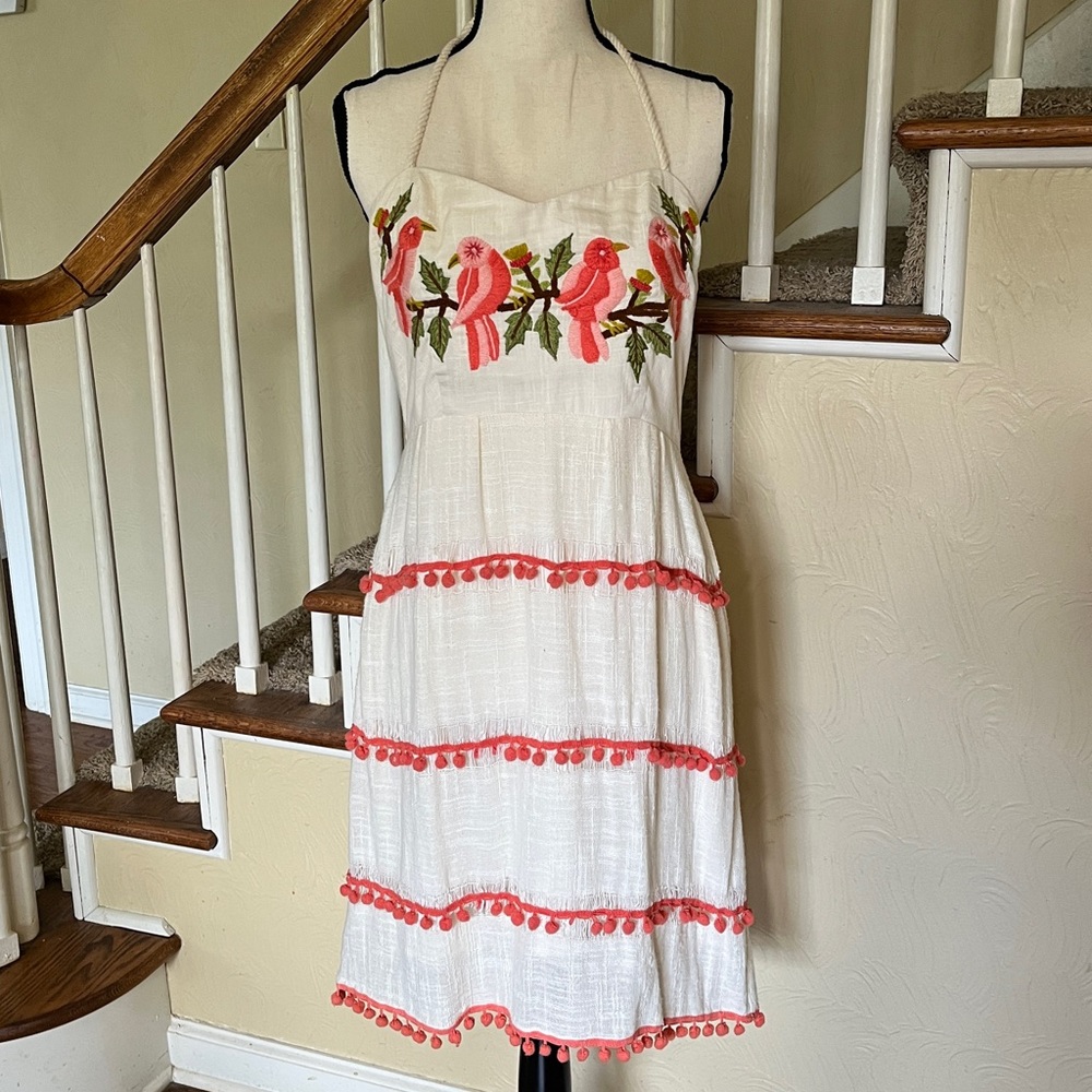 Judith March Bird Embroidered Tie Back Dress